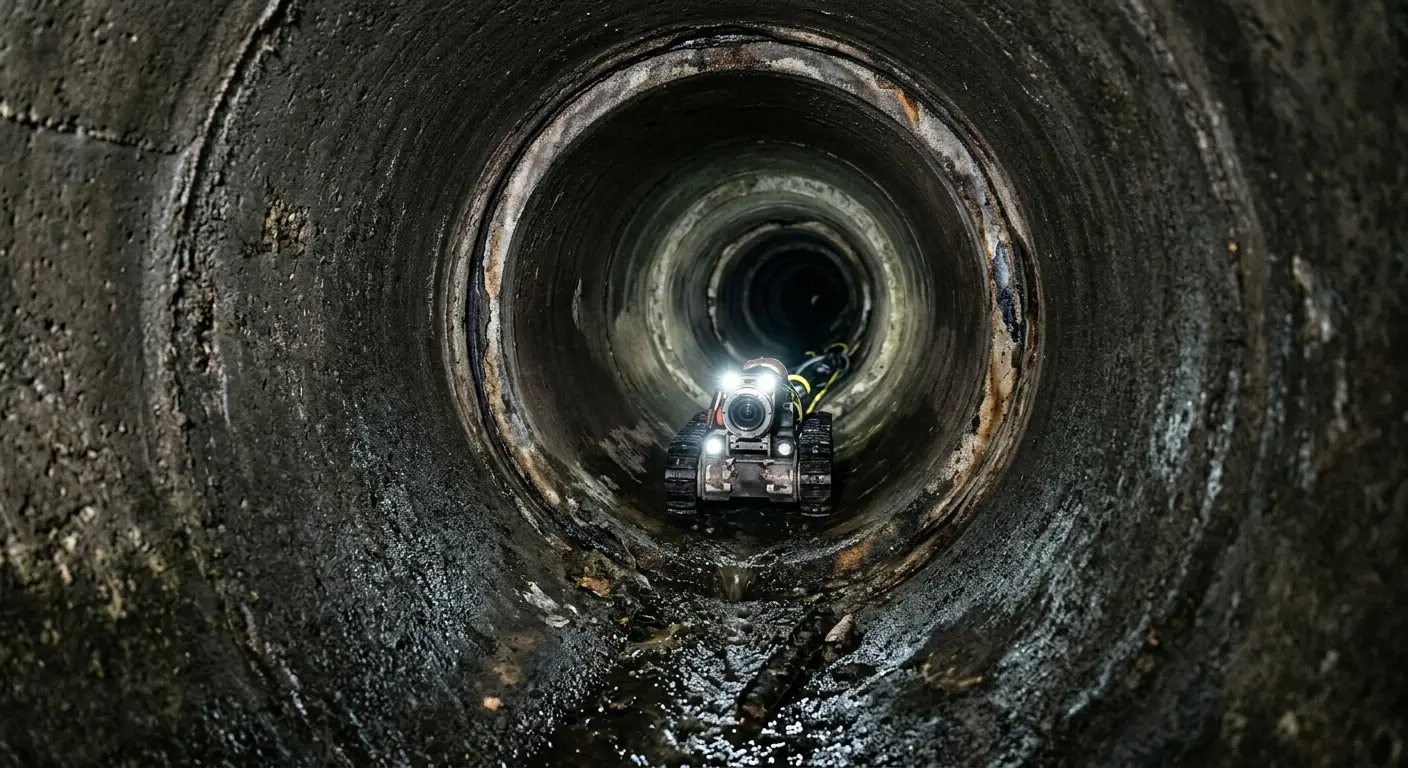 Robotic sewer camera inspecting pipe interior for Sewer Line Cleaning in Magna