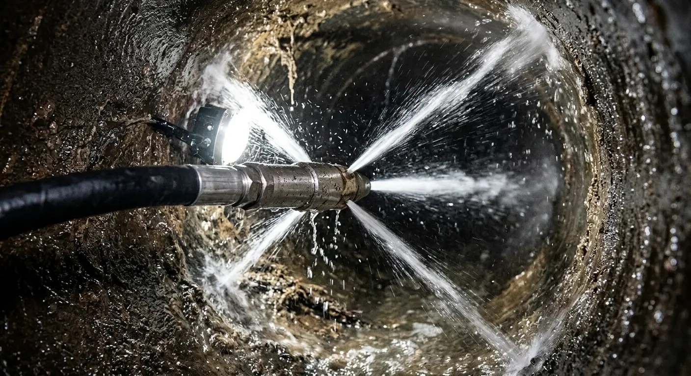High-pressure hydro jetting nozzle cleaning sewer pipe for Emergency Drain Service in Magna